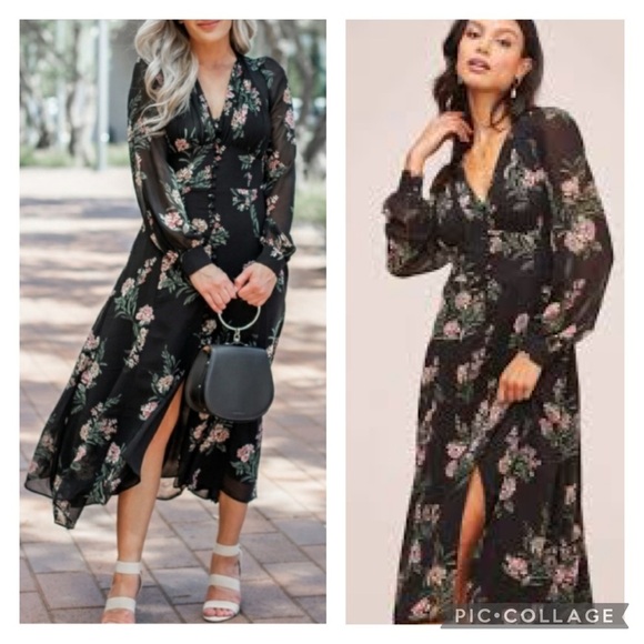 Astr Dresses & Skirts - ASTR the label sheer floral v-neck button front long sleeve midi dress size M